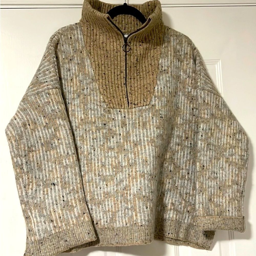 John + Jenn Beige and Cream Cowl Neck Sweater
